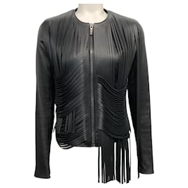 Autre Marque-Nour Hammour Black Leather Fringe Jacket-Black
