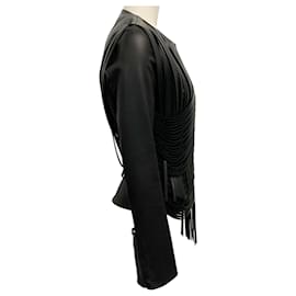 Autre Marque-Nour Hammour Black Leather Fringe Jacket-Black