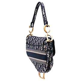 Dior-Dior Blue Oblique Embroidered Canvas Saddle Bag-Blue