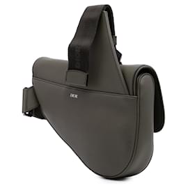 Dior-Dior Gray Grained Calfskin Saddle Bag-Brown