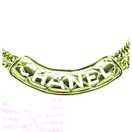 Chanel-Chanel Gold Gold Plated Quilted Cut Out Logo Double Chain Necklace-Golden