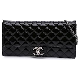 Chanel-Chanel Black Quilted Patent East West Wallet On Chain-Black