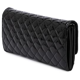 Chanel-Chanel Black Quilted Patent East West Wallet On Chain-Black