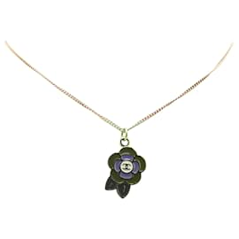 Chanel-Chanel Gold Gold Plated Enamel CC Camellia Pendant Necklace-Golden,Other
