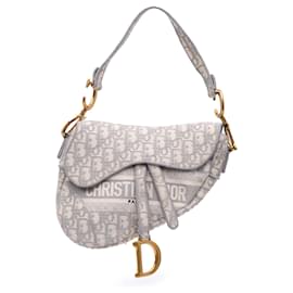Dior-Dior Gray Oblique Embroidered Canvas Saddle Bag-Brown,Grey