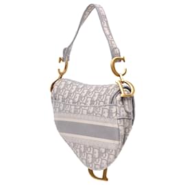 Dior-Dior Gray Oblique Embroidered Canvas Saddle Bag-Brown,Grey