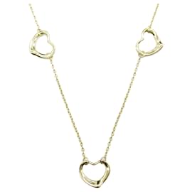 Tiffany & Co-Tiffany Gold 18K Yellow Gold Elsa Peretti Open Heart 3 Motifs Necklace-Golden
