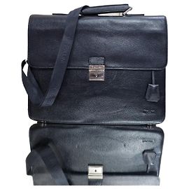 Pollini Black Hammered Leather Briefcase Black