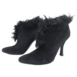 Hermès-HERMES SHOES POINTED TOE ANKLE BOOTS 35 SUEDE LINED BOX-Black