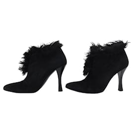 Hermès-HERMES SHOES POINTED TOE ANKLE BOOTS 35 SUEDE LINED BOX-Black