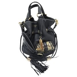 NEW LANCEL PREMIER FLIRT A10528 BLACK GRAINED LEATHER & PYTHON BUCKET HANDBAG Black