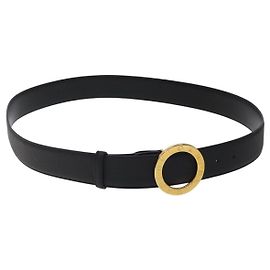 Bulgari Cinturón BVLGARI de cuero 45,3"" Negro Oro Auth kk499 Negro Dorado