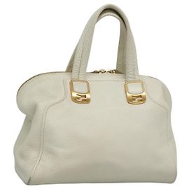 FENDI Chameleon Hand Bag Leather 2way White Gold Auth yk18403 White Golden