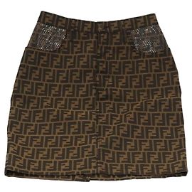 FENDI Zucca Canvas Skirt Black Brown Auth am8388 Brown Black