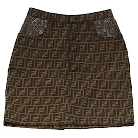 Fendi-Jupe en toile Zucca FENDI noire et marron Auth am8388-Marron,Noir