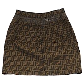 Fendi-Jupe en toile Zucca FENDI noire et marron Auth am8388-Marron,Noir