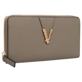 VERSACE Long Wallet Leather Gray Gold Auth 123023 Brown Golden