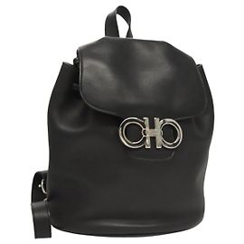 Zaino in pelle nera e argento Gancini di Salvatore Ferragamo Auth 120651 Nero Argento