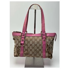 Bolsa de algodão monograma vintage da Gucci bege e roxa Rosa