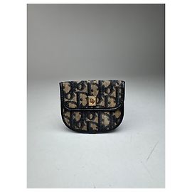 Tarjetero vintage Dior oblicuo Monograma beige azul Beige