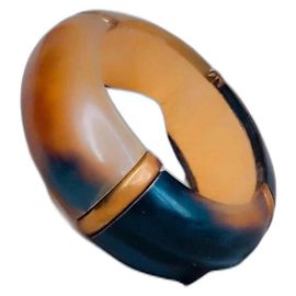 Autre Marque Pulseira bangle de madeira e resina Caramelo