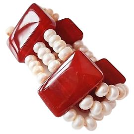 Autre Marque Bracelete vintage em pérolas e pedras preciosas Fora de branco