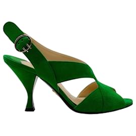 Prada-Prada Green Suede Criss Cross Sandals-Green