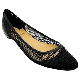 Christian Louboutin-Christian Louboutin Filomena Black Mesh and Leather Flats-Black