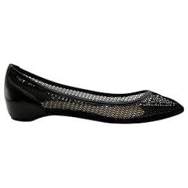 Christian Louboutin-Christian Louboutin Filomena Black Mesh and Leather Flats-Black