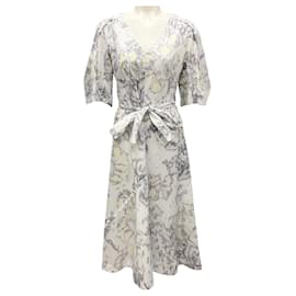 3.1 Phillip Lim-3.1 Phillip Lim White Multi Printed V Neck Flare Midi Dress-White