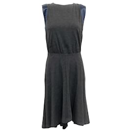 Brunello Cucinelli-Brunello Cucinelli Grey Wool Sleeveless Asymmetric Dress with Blue Detail-Grey