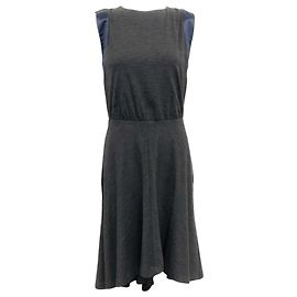 Vestido assimétrico sem mangas em lã cinza Brunello Cucinelli com detalhe azul Cinza