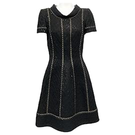 Oscar de la Renta-Oscar de la Renta Black Woven Sequined Dress-Black