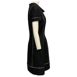 Oscar de la Renta-Oscar de la Renta Black Woven Sequined Dress-Black