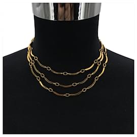 Yves Saint Laurent-Vintage Gold Metal Multi Strand Necklace-Golden