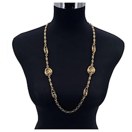 Yves Saint Laurent-Vintage Gold Metal Spiral Circle Chain Necklace-Golden