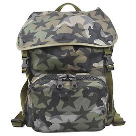 Valentino Garavani Khaki Nylon Leather Backpack Khaki