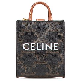 Céline Porte-clés Cabas Vertical en Toile Enduite Micro Triomphe de Celine Brown Marron Marron foncé