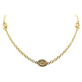 Chanel-Chanel Gold Gold Plated CC Coin Long Chain Station Necklace-Golden