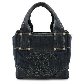CHANEL Glänzende Denim Tote Tasche Blau