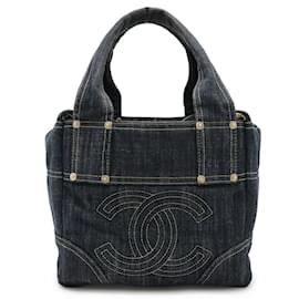 Chanel-CHANEL Sparkling Denim Tote Bag-Blue