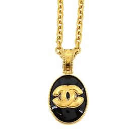 Chanel-Chanel Coco Mark Necklace-Black,Golden