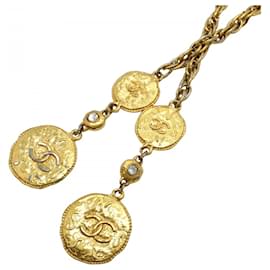 Chanel-Chanel Gold Plated Necklace with Rhinestone-Golden