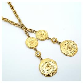 Chanel-Chanel Gold Plated Necklace with Rhinestone-Golden