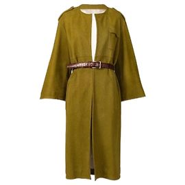 Prada Leather Coat Olive Green Olive green