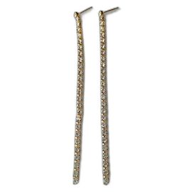 Autre Marque Brincos pendentes vintage em metal dourado e strass Dourado