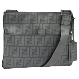 Fendi-Sac à épaule en toile Zucca FENDI PVC gris argent authentique 123589V-Marron,Argenté