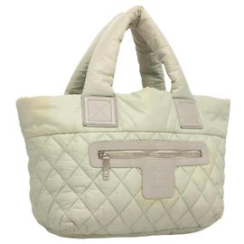 CHANEL Borsa a Mano Cococoon in Nylon Grigio Argento CC Auth 123385 Marrone Argento