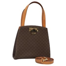Céline Bolsa de mão em lona Macadam CELINE em couro PVC 2 em 1 marrom dourado Auth MX358 Marrom Dourado