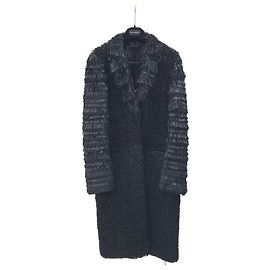 Fendi  Black Leather Fringe and Loops Coat Sz.42 Pre-Owned Black